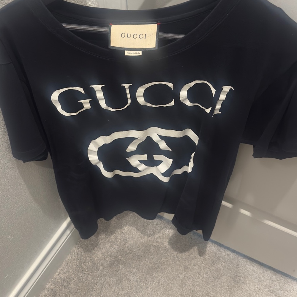 Gucci Black Tee with White Logo